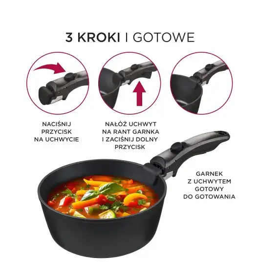 MG HOME CLEVER KITCHEN ZESTAW 3 GARNKÓW 18/20/22 CM Z ODPINANĄ RĄCZKĄ