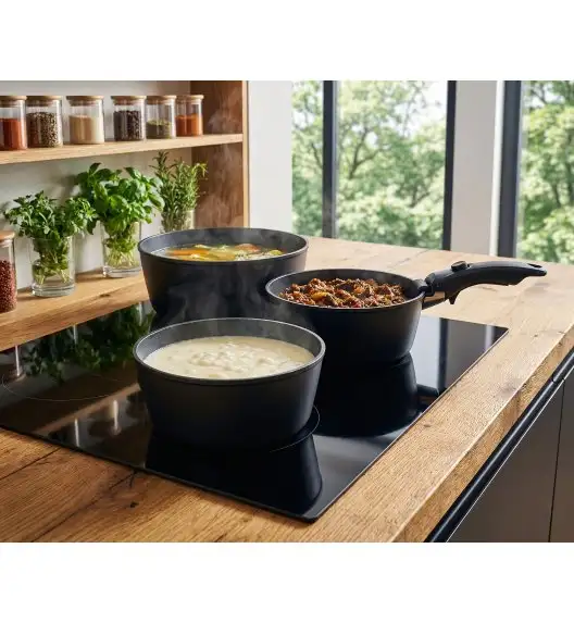 MG HOME CLEVER KITCHEN ZESTAW 3 GARNKÓW 18/20/22 CM Z ODPINANĄ RĄCZKĄ