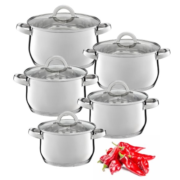 AMBITION BERRY Komplet Garnki z pokrywkami 10 el / stal nierdzewna