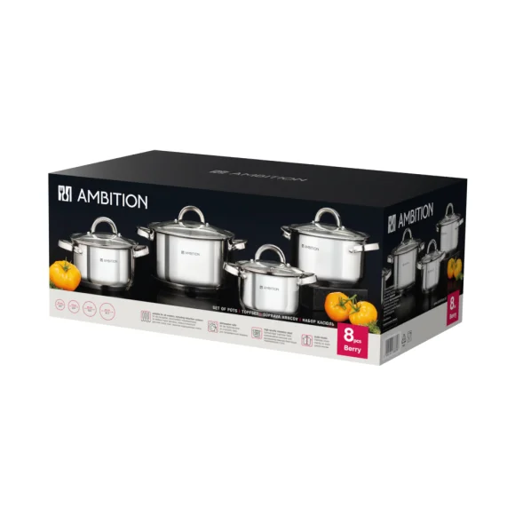 AMBITION BERRY Komplet Garnki z pokrywkami 12 el / stal nierdzewna