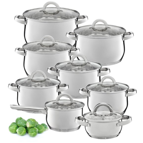 AMBITION BERRY Komplet Garnki z pokrywkami 16 el / stal nierdzewna