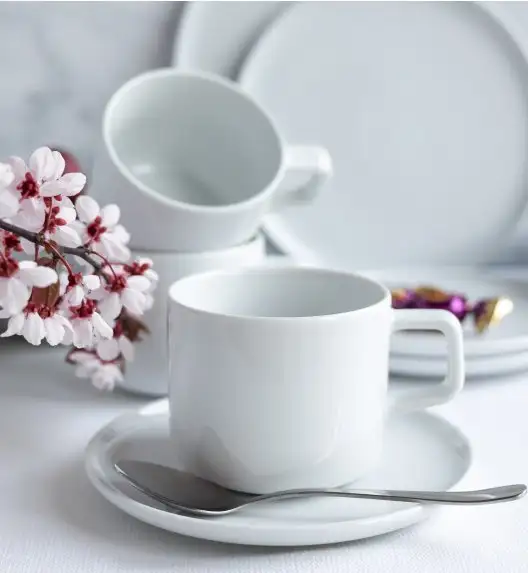 LUBIANA ANKARA Filiżanka 250 ml ze spodkiem 15 cm | biała porcelana luz