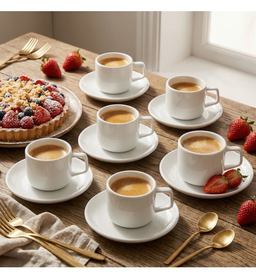 LUBIANA ANKARA Filiżanka 350 ml ze spodkiem 15 cm x 6 szt. | biała porcelana luz