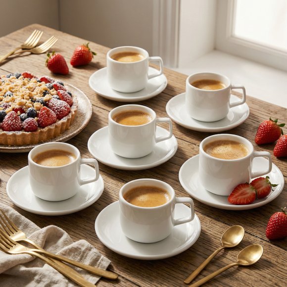 LUBIANA ANKARA Filiżanka 250 ml ze spodkiem 15 cm x 6 szt. | biała porcelana luz