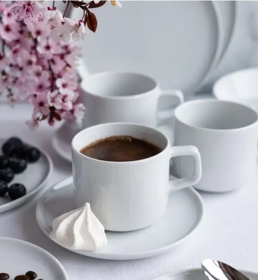 LUBIANA ANKARA Filiżanka 250 ml ze spodkiem 15 cm x 6 szt. | biała porcelana luz