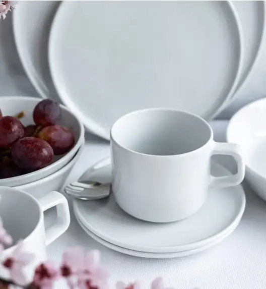 LUBIANA ANKARA Filiżanka 250 ml ze spodkiem 15 cm x 6 szt. | biała porcelana luz