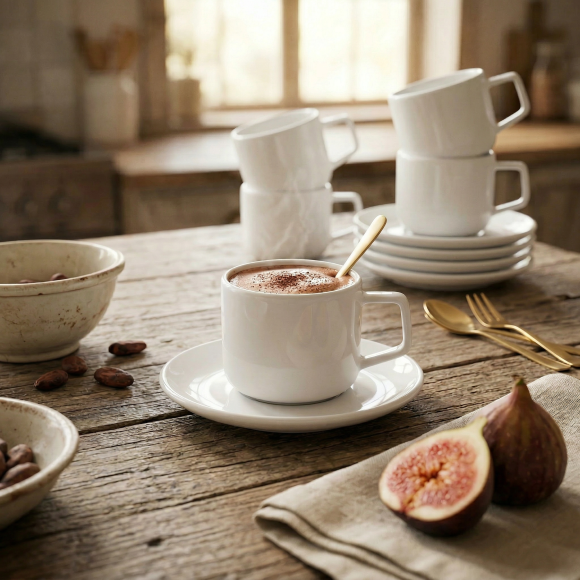 LUBIANA ANKARA Filiżanka 350 ml ze spodkiem 15 cm x 12 szt. | biała porcelana luz