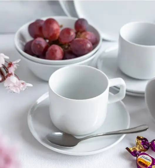 LUBIANA ANKARA Filiżanka 250 ml ze spodkiem 15 cm x 12 szt. | biała porcelana luz