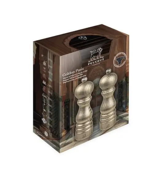 PEUGEOT GOLDEN PARIS Zestaw młynków do pieprzu i soli 18 cm złote