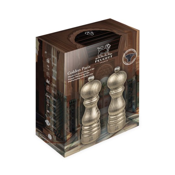 PEUGEOT GOLDEN PARIS Zestaw młynków do pieprzu i soli 18 cm złote