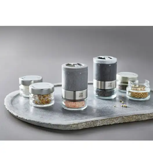 PEUGEOT MAESTRO Zestaw młynków do pieprzu i soli DUO 11 cm + 6 przypraw