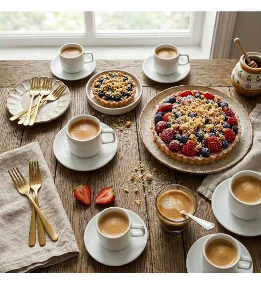 LUBIANA ANKARA Filiżanka do espresso 100 ml ze spodkiem 12 cm | biała porcelana luz