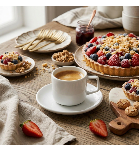 LUBIANA ANKARA Filiżanka 100 ml ze spodkiem 12 cm | biała porcelana luz