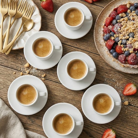 LUBIANA ANKARA Filiżanka do espresso 100 ml ze spodkiem 12 cm x 6 sztuk | biała porcelana luz