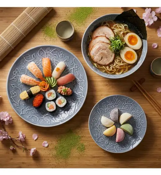 LUBIANA HANAMI K9 Serwis obiadowy 36 el / 12 osób | szaro - niebieski 