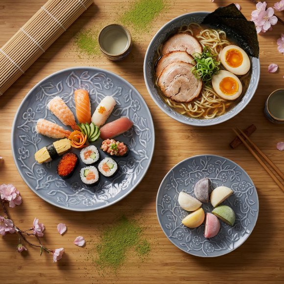 LUBIANA HANAMI K9 Serwis obiadowy 54 el / 18 osób | szaro - niebieski 