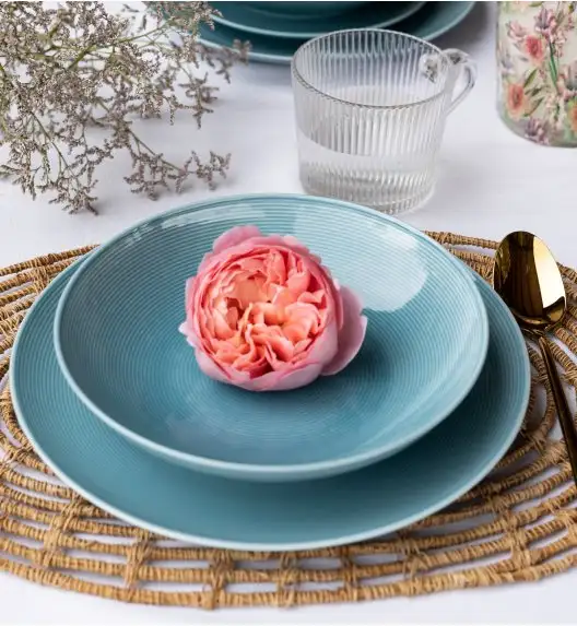 WYPRZEDAŻ! LUBIANA ETO MODERN K6  Zestaw talerzy obiadowych i głębokich / niebieski 12 el / 6 osób / porcelana 