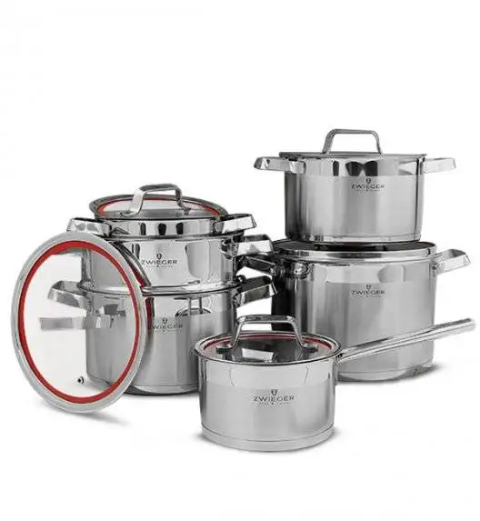 WYPRZEDAŻ! ZWIEGER KLASSIKER Komplet garnków z pokrywkami 9 el / stal nierdzewna SS 304 / BRAK POKRYWEK 18 i 20 CM W KOMPLECIE