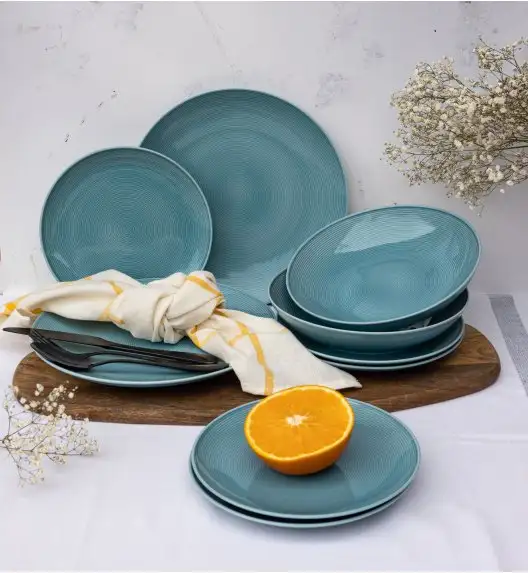 WYPRZEDAŻ! LUBIANA ETO MODERN K6  Zestaw talerzy obiadowych i głębokich / 4 el / 2 osoby / turkusowy
