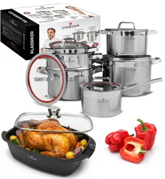 ZWIEGER KLASSIKER Komplet garnków z pokrywkami 11 el + Brytfanna LAVENA