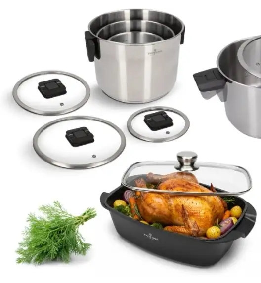 ZWIEGER KOMPACT BLACK Komplet 3 garnków z pokrywkami + Brytfanna LAVENA