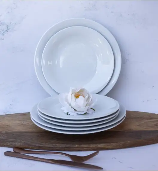 WYPRZEDAŻ! LUBIANA ETO MODERN BIAŁY Zestaw talerzy obiadowych 3 el / porcelana dekorowana