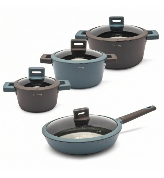 WYPRZEDAŻ! STARKE PRO ALTIVO Komplet garnków aluminiowych 9 el - BRAK PATELNI 24 CM  Greblon® C3+