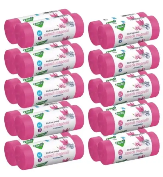 FORTE+ EASY-BAG Komplet 10x Worki na śmieci 35 L | 30 szt. + 10x Worki na śmieci 60 L | 20 szt. / zawiązywane / zapach magnolia