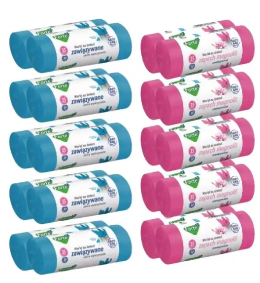 FORTE+ EASY-BAG Komplet 10x Worki na śmieci 35 L | 30 szt. / zawiązywane + 10x Worki na śmieci 35 L | 30 szt. / zawiązywane / zapach magnolia