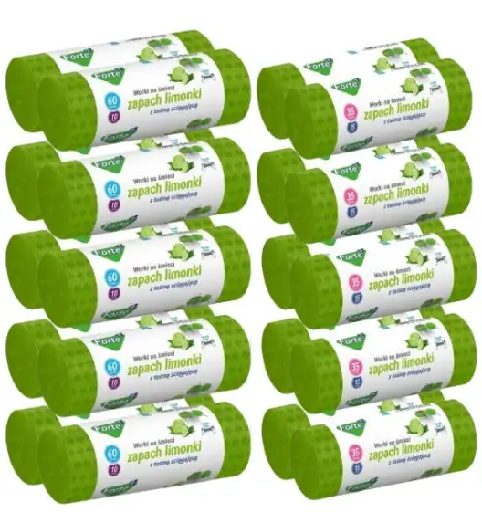 FORTE+ Komplet 10x Worki na śmieci 35 L | 15 szt. + 10x Worki na śmieci 60 L | 10 szt. / LDPE / z taśmą i przetłoczeniami / zapach limonka