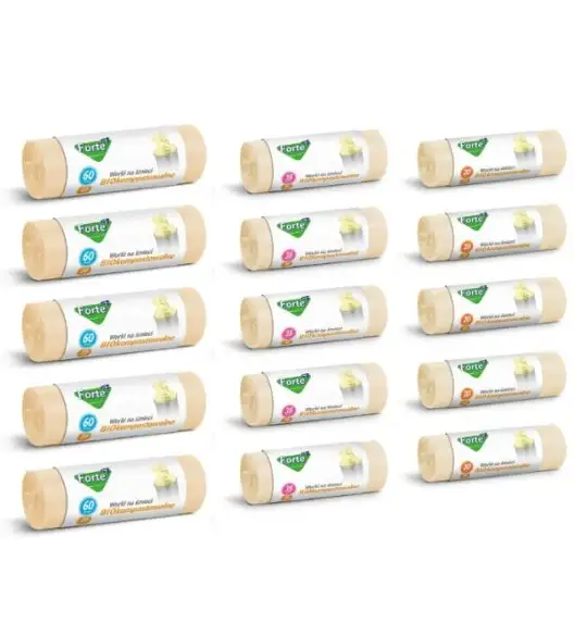 FORTE+ Komplet 5x Worki na śmieci 20 L | 20 szt. + 5x Worki na śmieci 35 L | 20 szt. + 5x Worki na śmieci 60L | 20 szt./ BIOkompostowalne