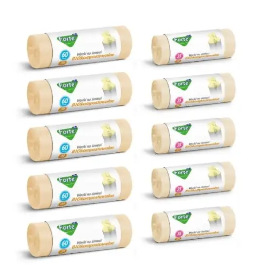 FORTE+ Komplet 5x Worki na śmieci 35 L | 20 szt. + 5x Worki na śmieci 60L | 20 szt. / BIOkompostowalne