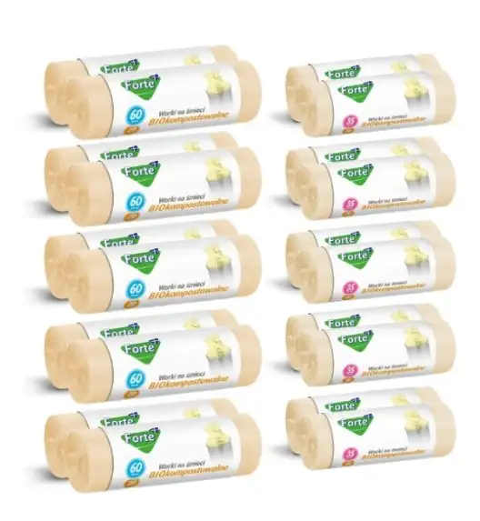 FORTE+ Komplet 10x Worki na śmieci 35 L | 20 szt. + 10x Worki na śmieci 60L | 20 szt. / BIOkompostowalne