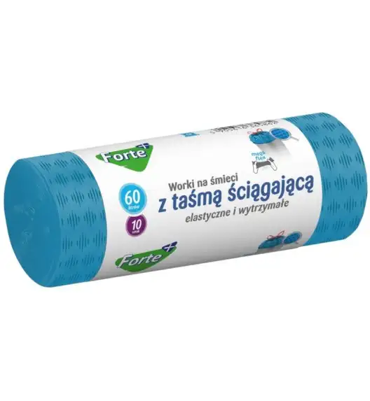 FORTE+ Worki na śmieci 60 L / 10 szt. / LDPE / z taśmą / moletowane (z przetłoczeniami)