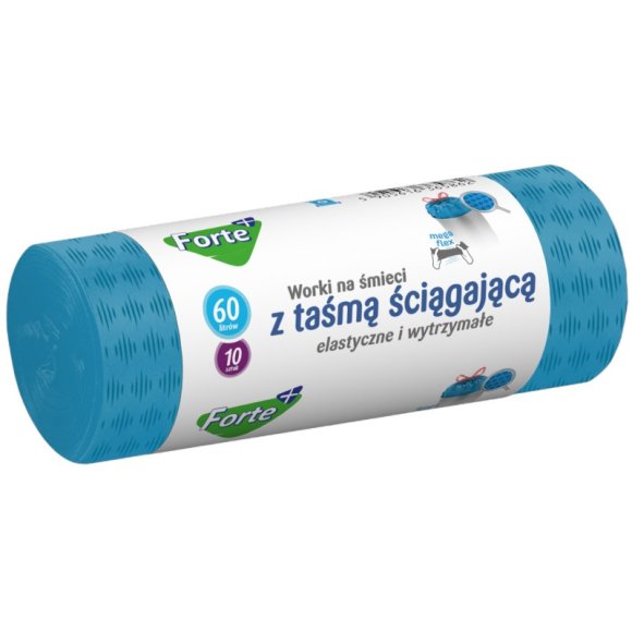 FORTE+ Worki na śmieci 60 L / 10 szt. / LDPE / z taśmą / moletowane (z przetłoczeniami)