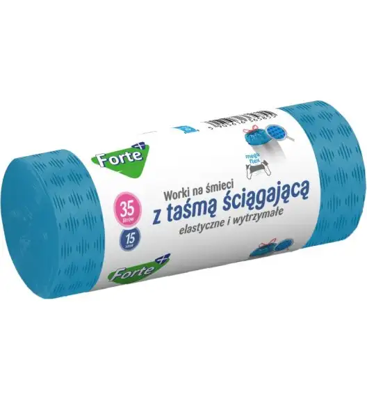 FORTE+ Worki na śmieci 35 L / 15 szt. / LDPE / z taśmą / moletowane (z przetłoczeniami)