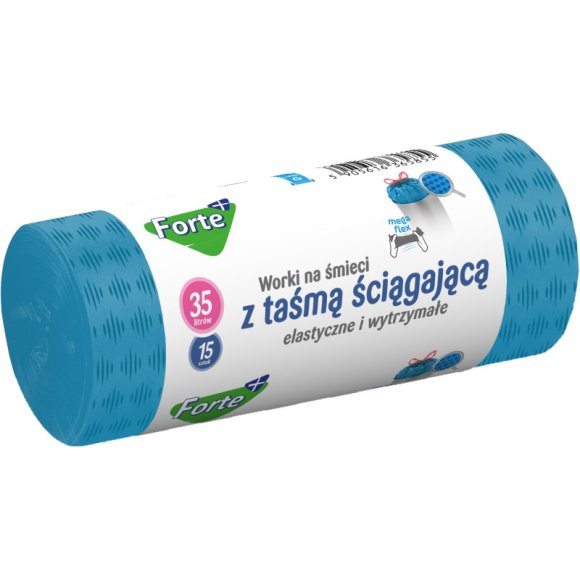 FORTE+ Worki na śmieci 35 L / 15 szt. / LDPE / z taśmą / moletowane (z przetłoczeniami)