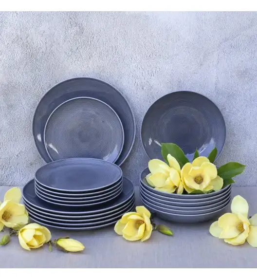 LUBIANA ETO MODERN K9 OPK Serwis obiadowy szaro-niebieski 18 el / 6 osób / porcelana ręcznie malowana