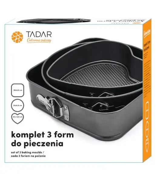 TADAR KPL.3 TORTOWNIC ( KWADRATOWA 26 CM, SERCE 22 CM, OKRĄGŁA 24 CM)