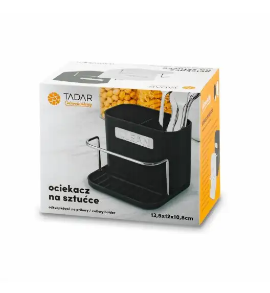 TADAR CLEAN OCIEKACZ NA SZTUĆCE CZARNY 2 KOMORY Z PODSTAWKĄ 13,5x12x10,8 CM