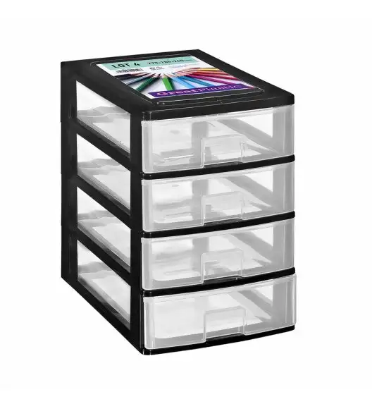 TADAR | GREAT PLASTIC REGAŁ/ORGANIZER Z 4 SZUFLADAMI 27x18x26 CM CZARNY