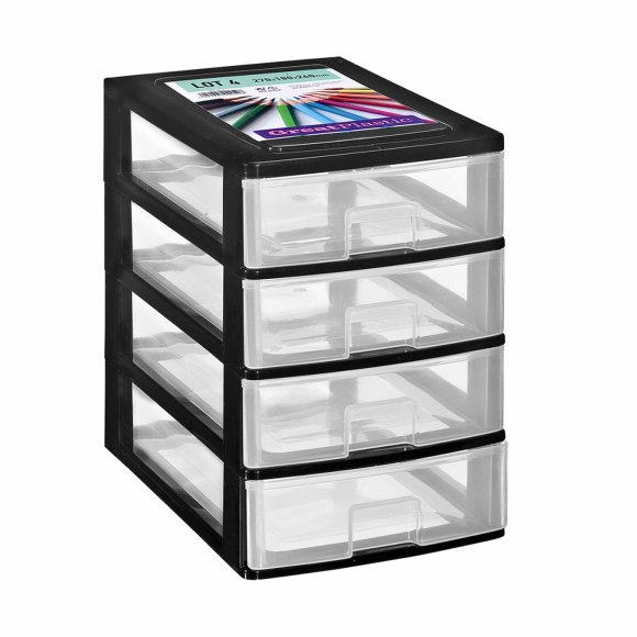 TADAR | GREAT PLASTIC REGAŁ/ORGANIZER Z 4 SZUFLADAMI 27x18x26 CM CZARNY