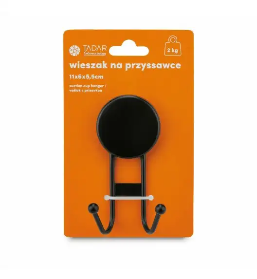 TADAR WIESZAK NA PRZYSSAWCE CZARNY 2-HAKI 7x5,5x12 CM