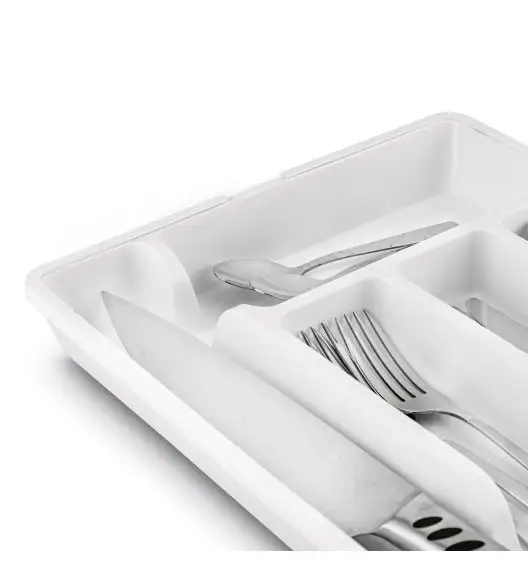 TADAR WKŁAD DO SZUFLADY NA SZTUĆCE REGULOWANY 37x27,5(44)x4,5 CM BIAŁY PP