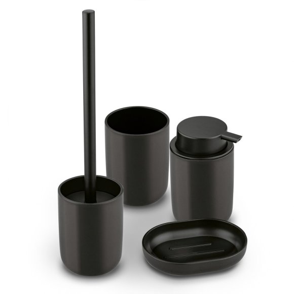 TADAR ZESTAW ŁAZIENKOWY CZARNY MAT (DOZOWNIK, MYDELNICZKA, SZCZOTKA WC, KUBEK)