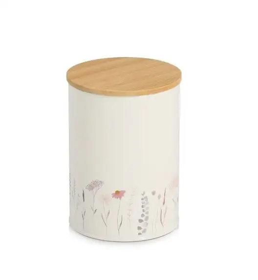 ZELLER FLOWERS Pojemnik z bambusową pokrywką 1400 ml Ø11x16cm metalowy