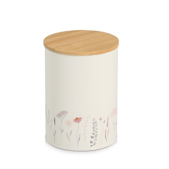 ZELLER FLOWERS Pojemnik z bambusową pokrywką 1400 ml Ø11x16cm metalowy