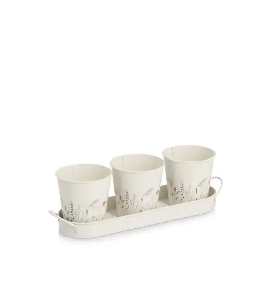 ZELLER FLOWERS Zestaw 3 doniczek na zioła z podstawką 37x105x11cm metalowy