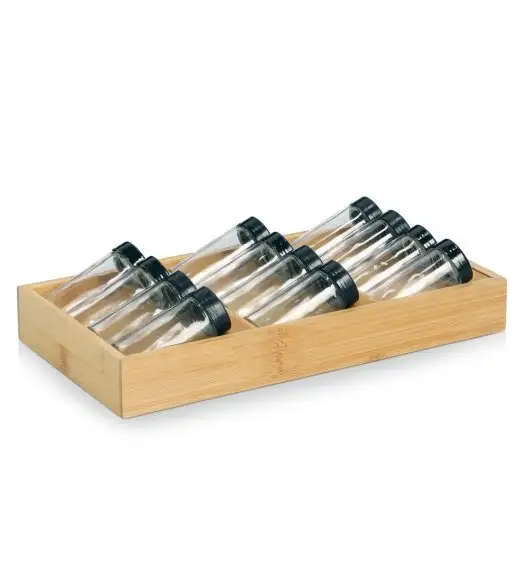 ZELLER Zestaw słoiczków na przyprawy z podstawką 13 el. bambus / szkło 38x20x5cm