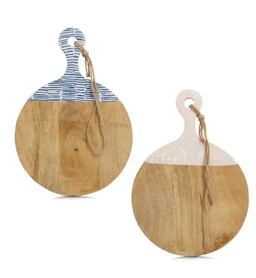 ZELLER Deska do krojenia/serwowania z uchwytem drewno mango niebieska 43x30x2 cm